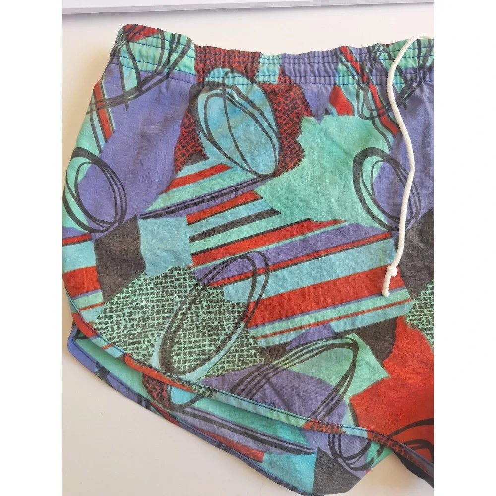 Reebok Vintage Swim Shorts Medium Y2K Multicolor Graphic Vaporwave Trunks USA